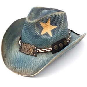 Brass Eagle USA Buckle Faux Leather Band Distressed Western Cowboy Hat